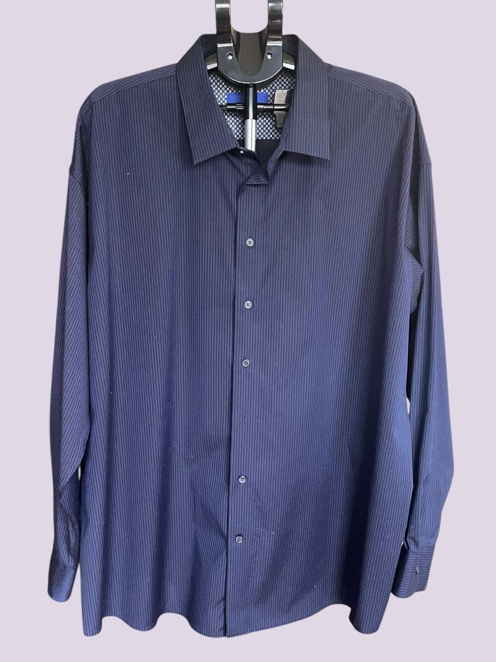 Egara Non-Iron Classic Fit Navy Blue Striped Long Sleeve Dress Shirt Size 3X